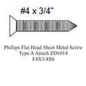 Picture of Phillips Flat Head Sheet Metal Screw Type A Attach ZD1014-F4X3/4SS