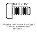 Picture of Phillips Pan Head Machine Screw Type B- Attach ZV924 to Wall Jamb-F6/32X1/2SS