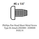 Picture of Phillips Pan Head Sheet Metal Screw Type B-Attach ZD2008 / ZD8008-F6X1/4