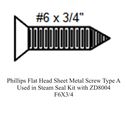 Picture of Phillips Flat Head Sheet Metal Screw Type A- Used in Steam Seal Kit with ZD8004-F6X3/4