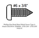 Picture of Phillips Pan Head Sheet Metal Screw Type A- Attach ZD2505A /ZD8004 / ZTE1205 / ZTE3205-F6X3/8